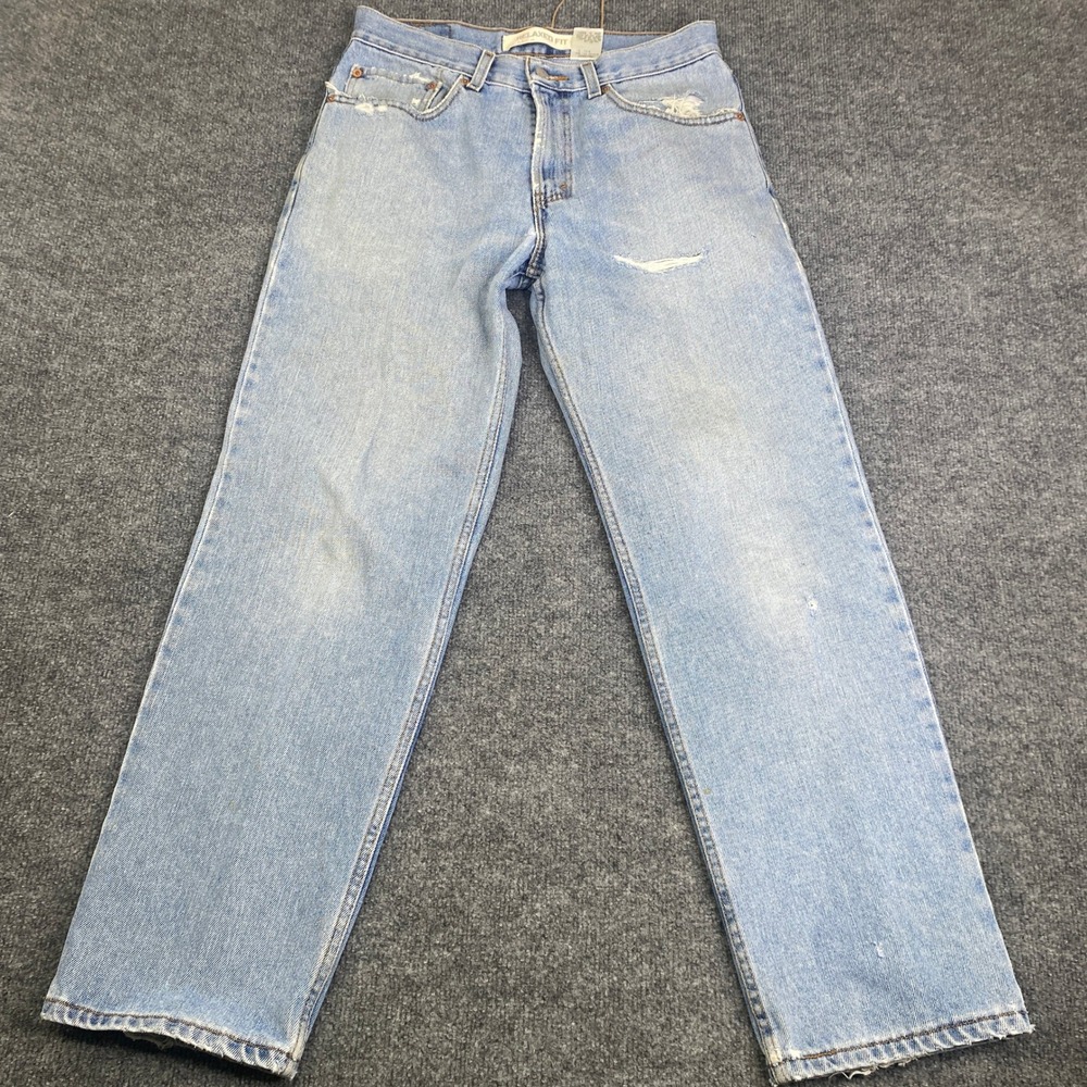 Levis 550 Relaxed Fit Light Wash Distressed Blue Jeans Mens 31x30 Patina Faded